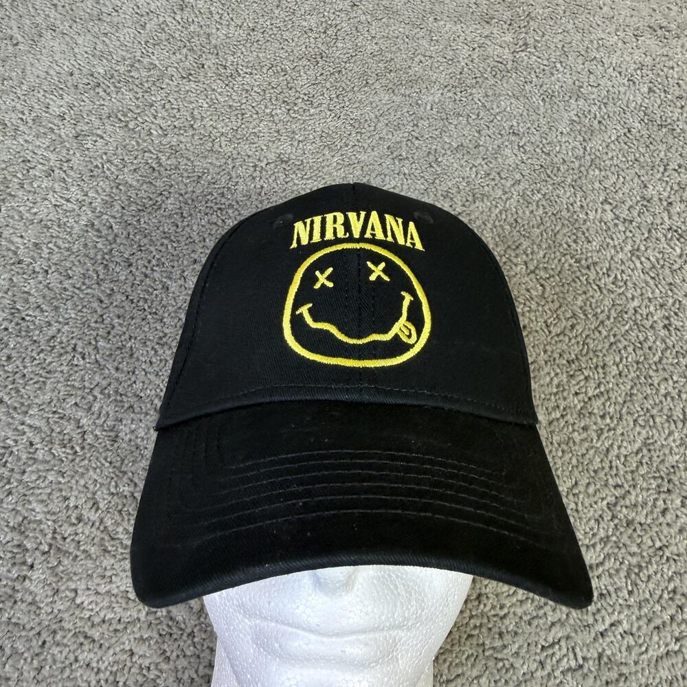 Nirvana Hat Cap Snap Back Mens One Size Black Cotton Twill Smiley Logo